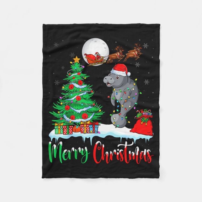 Couverture Polaire Manatee Santa Hat Xmas Tree Merry Christmas Manate (Devant)