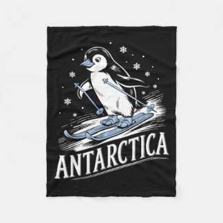Couverture Polaire Manchot drôle faisant du ski en antarctique vacanc
