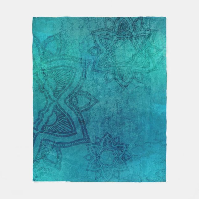 Couverture Polaire Mandala affligé de bleu de turquoise (Devant)