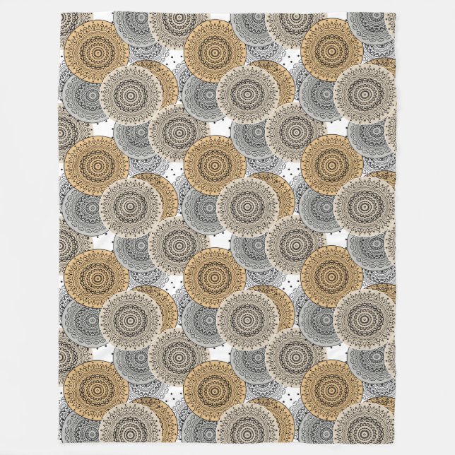Couverture Polaire Mandala arabe motif gris beige à l'orientale (Devant)