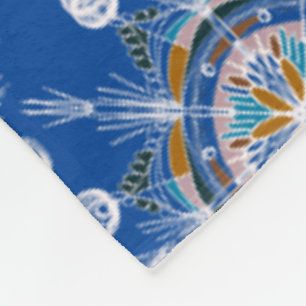 Couverture Polaire Mandala bohème dessiné à la main bleu coloré