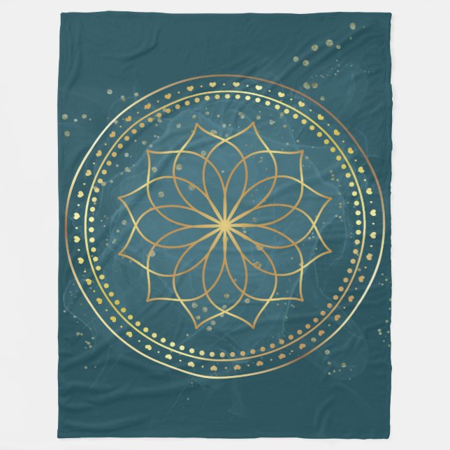Couverture Polaire Mandala d'or en Turquoise (Devant)