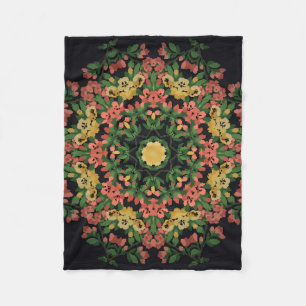 Couverture Polaire Mandala floral clair aux fleurs rouges et jaunes.