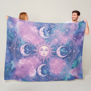 Couverture Polaire Mandala Galaxie Nébuleuse Soleil & Lune Céleste