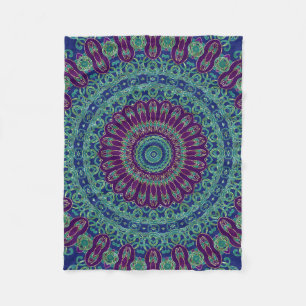Couverture Polaire Mandala pourpre, bleu et vert