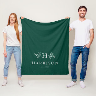Couverture Polaire Manteau vert rustique de vacances monogramme