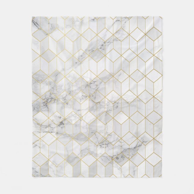 Couverture Polaire Marbre blanc avec le motif de cube en or (Devant)