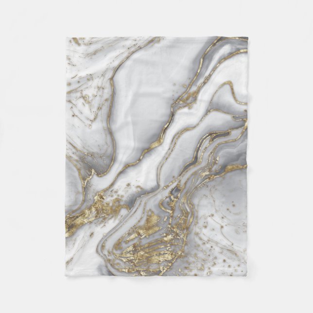 Couverture Polaire Marbre liquide gris - perle et or (Devant)