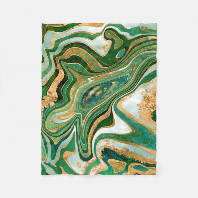 Couverture Polaire Marbre liquide vert et or abstrait (Devant)