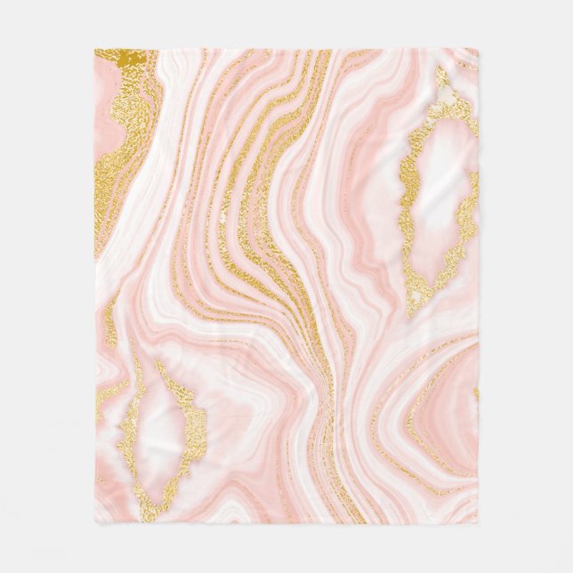 Couverture Polaire Marbre rose et texture or (Devant)