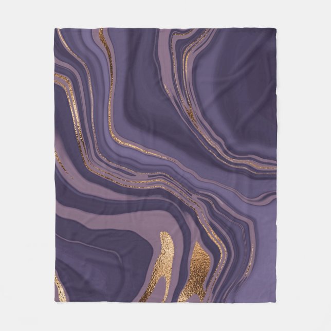 Couverture Polaire marbre violet Abstrait avec or (Devant)
