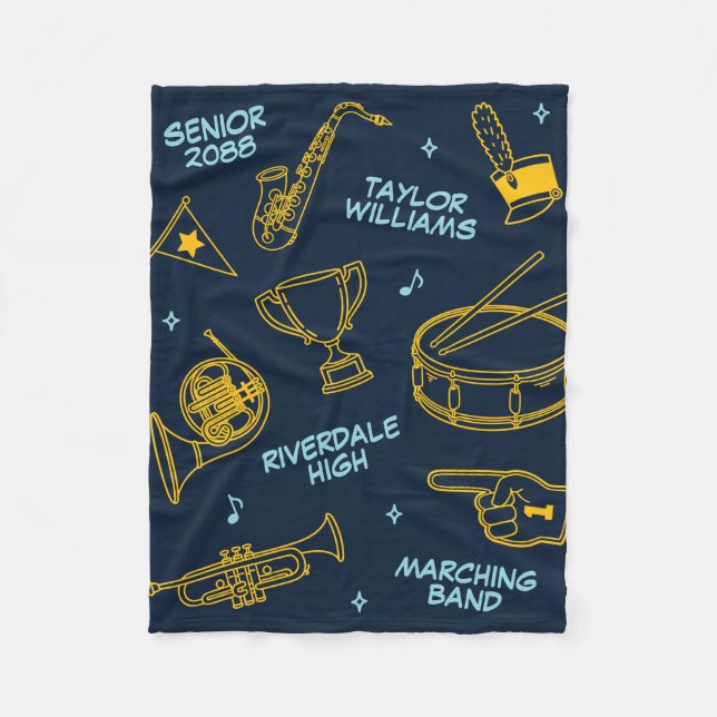Couverture Polaire Marching Band Doodle Pattern Senior Gift (Devant)