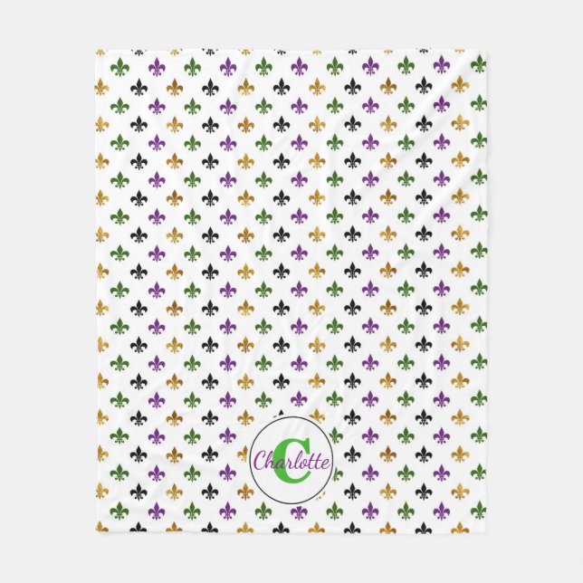 Couverture Polaire Mardi gras à la mode Fleur De Lis de monogramme (Devant)