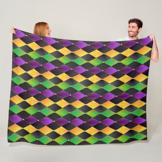 Couverture Polaire Mardi Gras Couleurs Diamond Harlequin Jacquard - N (En situation)