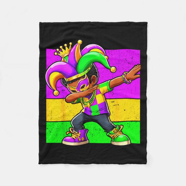 Couverture Polaire Mardi Gras Funny Dabbing Black Boy Jester Hat Kid  (Devant)