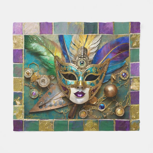Couverture Polaire Mardi Gras Troisième Oeil Gold Céramique Masque (Devant (Horizontal))