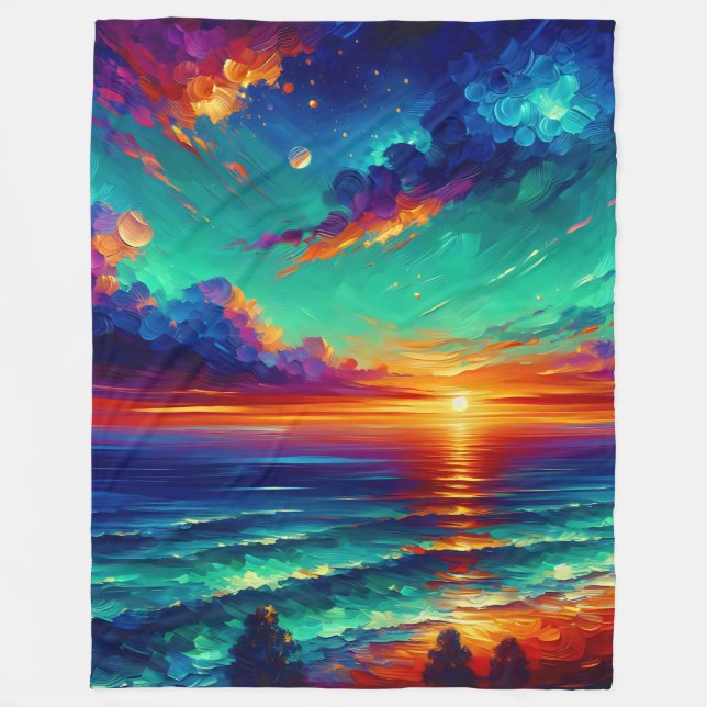 Couverture Polaire "Marées Turquoises vibrantes : Coucher de soleil s (Devant)