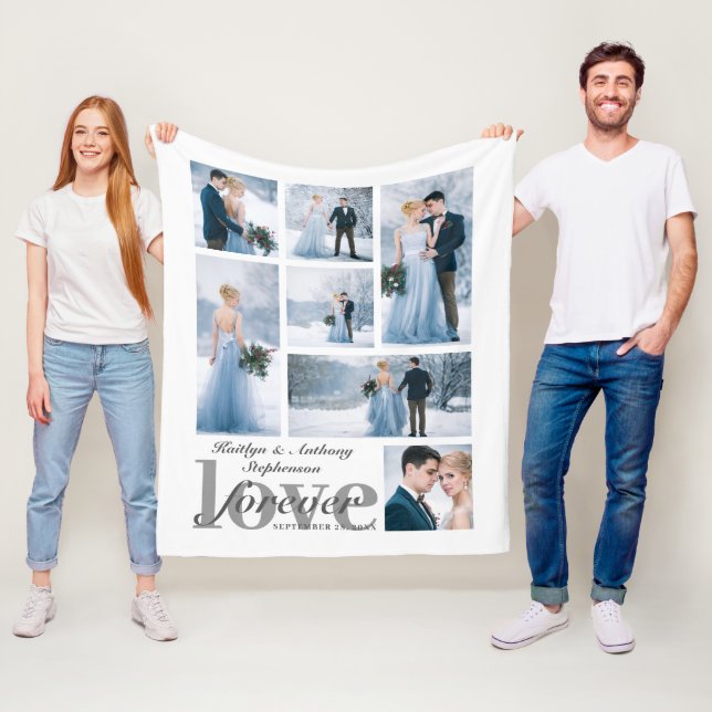 Couverture Polaire Mariage FOREVER LOVE 7 Photo Collage Couleur perso (En situation)