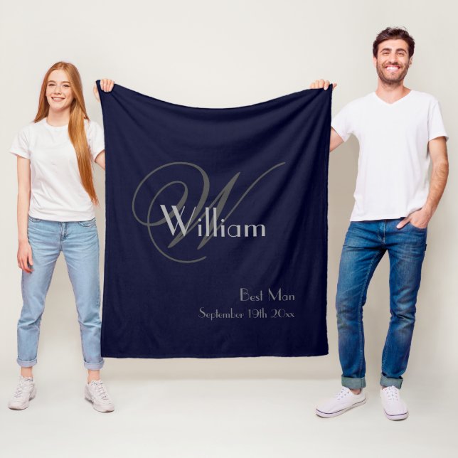 Couverture Polaire Mariage Meilleur Homme Cadeau Moderne Monogramme M (En situation)