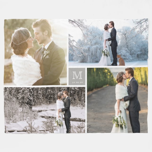 Couverture Polaire Mariage moderne gris chaud de collage de photo du (Devant (Horizontal))