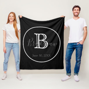 Couverture Polaire Mariage monogramme noir et blanc minimaliste et él