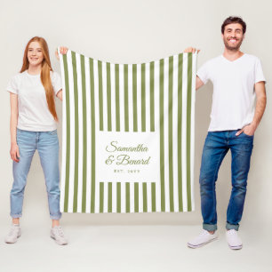Couverture Polaire Mariage Personnalisé Rayures Vert Rétro Blanc