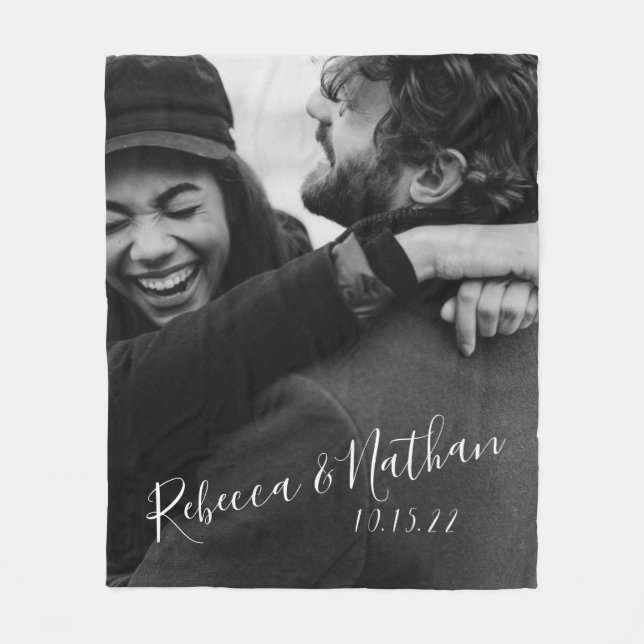 Couverture Polaire Mariage photo Love Couple personnalisé Date (Devant)