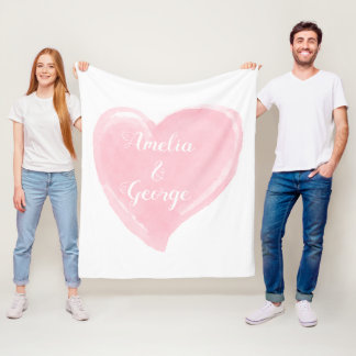 Couverture Polaire Mariage rose personnalisé de coeur d'aquarelle