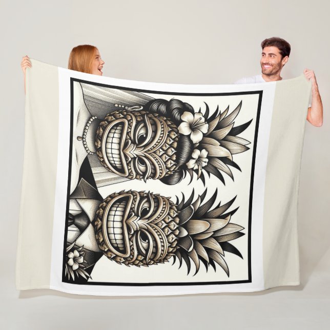 Couverture Polaire Mariée et fille Aloha Pineapple Tiki Mariage princ (En situation)