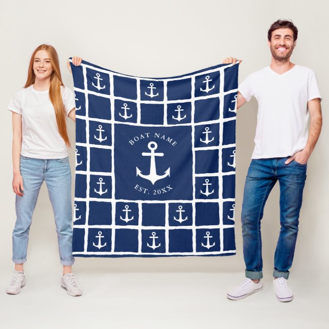 Couverture Polaire Marine Bleu Blanc Ancre Nom du bateau Nautique (En situation)