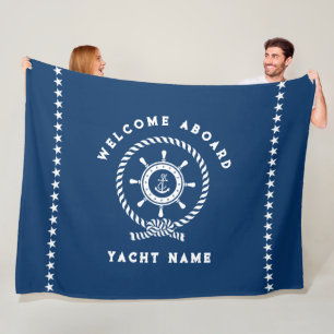 Couverture Polaire Marine Bleu Blanc Bateau Nautique Roue Stars