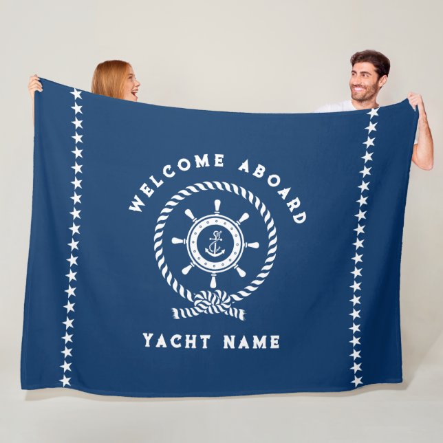 Couverture Polaire Marine Bleu Blanc Bateau Nautique Roue Stars (En situation)