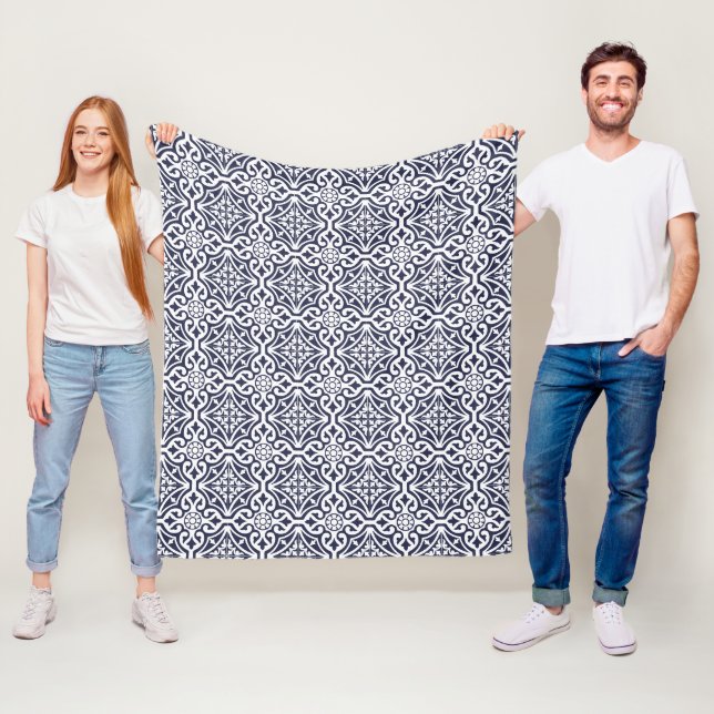 Couverture Polaire Marine bleu et blanc Talavera mexicain Carreaux Ha (En situation)