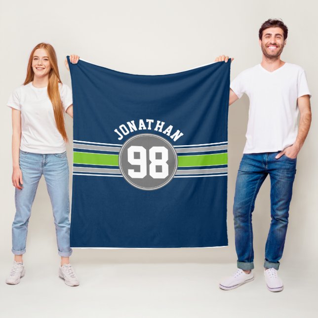 Couverture Polaire Marine bleu Green Sports Jersey Grandes Nom Numéro (En situation)