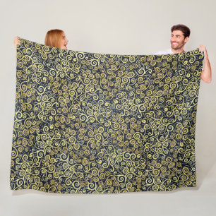 Couverture Polaire Marine Bleu & Or Chic Luxe Flourdissant Hiver Noir