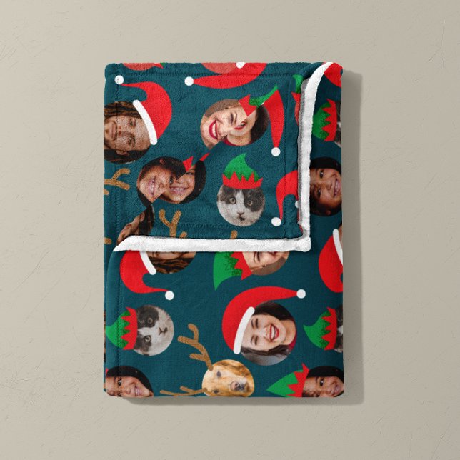 Couverture Polaire Marine Blue Silly Christmas Crew Six Photos (Christmas Crew six photo blanket in navy blue)