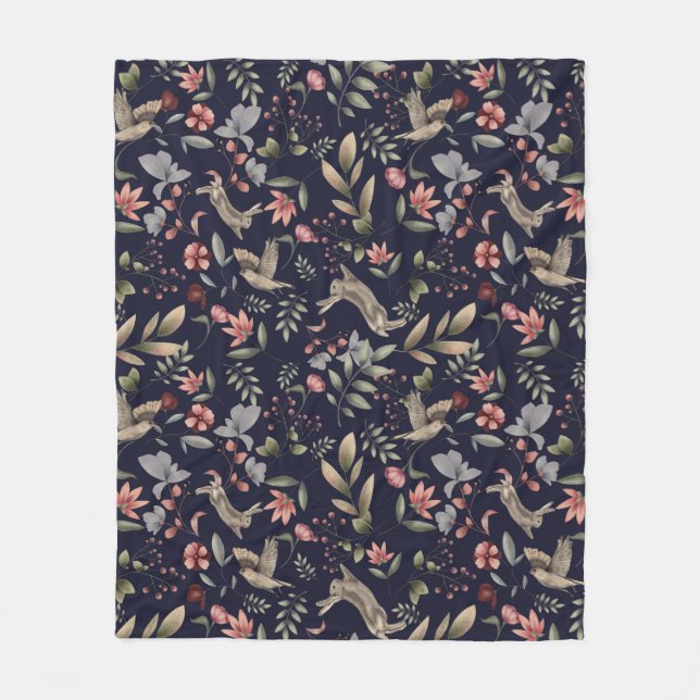 Couverture Polaire Marine Blue Woodland Animal Nature Motif botanique (Devant)