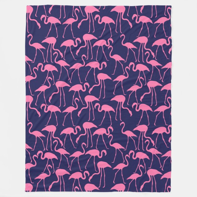 Couverture Polaire Marine et motif rose de Flamant rose (Devant)