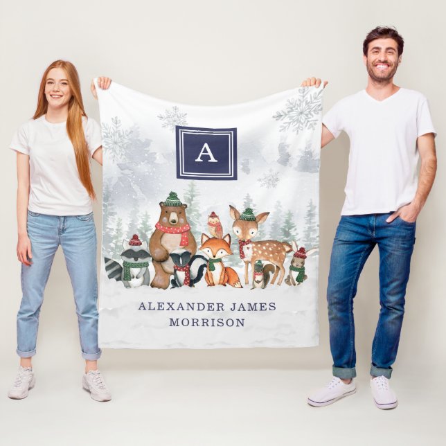 Couverture Polaire Marine Hiver Woodland Animaux Snowy Forest Monogra (En situation)