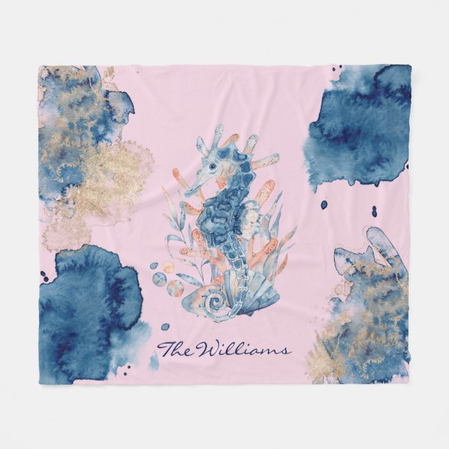 Couverture Polaire Marine Life| Watercolor Moderne (Devant (Horizontal))