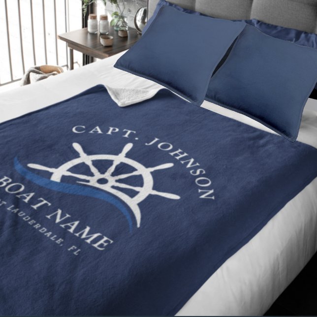 Couverture Polaire Marine Nautique Blue Wave Capitaine de vaisseau He (Nautical Blue Wave Navy Captain Ship Helm Boat Fleece Blanket)