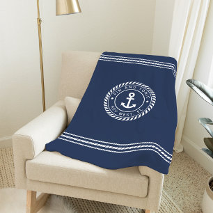 Couverture Polaire Marine nautique et Ancre blanche Nom du bateau p