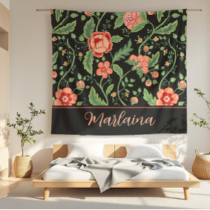 Couverture Polaire Marlaina Noir Art Nouveau Vin Floral