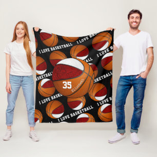 Couverture Polaire maroon blanc J'aime basketball filles couleurs équ