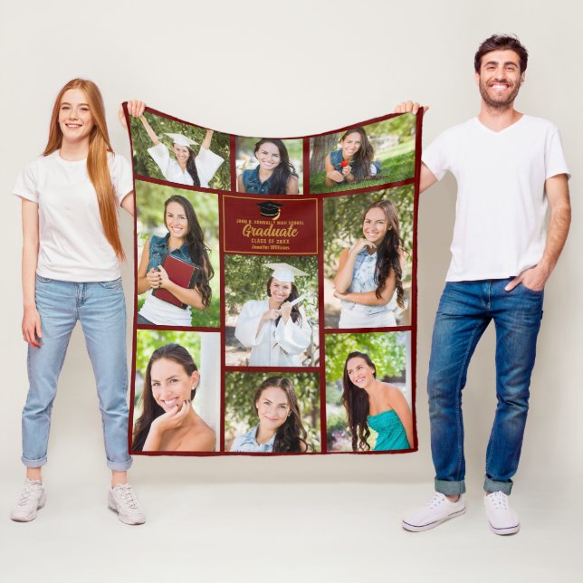 Couverture Polaire Maroon Gold Graduate Photo Collage Graduation (En situation)