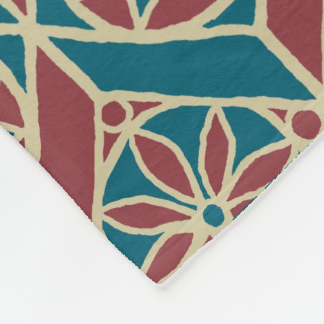Couverture Polaire Maroon, Motif ethnique Turquoise, Fleurs, Chevrons (Coin)