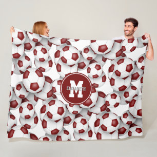 Couverture Polaire marron blanc équipe couleurs soccer balls motif
