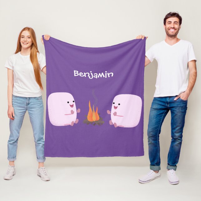 Couverture Polaire Marshmallows mignons roses par dessin animé sur le (En situation)