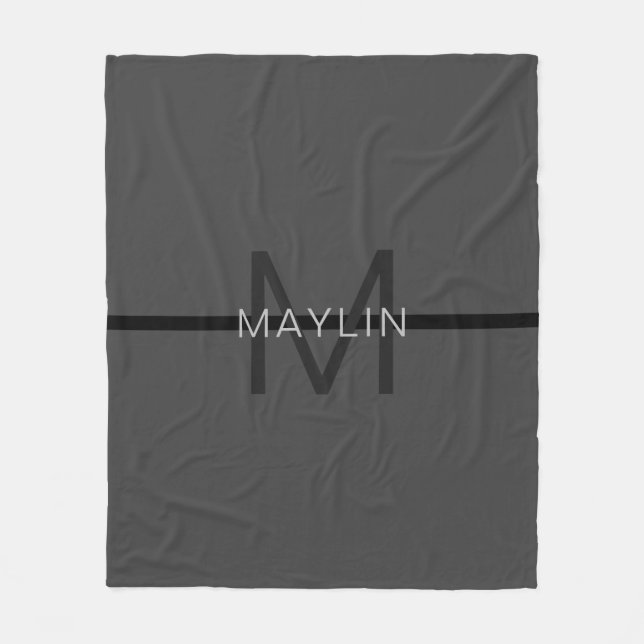 Couverture Polaire Masculine élégant gris foncé Nom et monogramme (Devant)