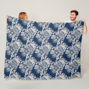 Couverture Polaire Masculine Navy effet bleu Indigo Floral partout